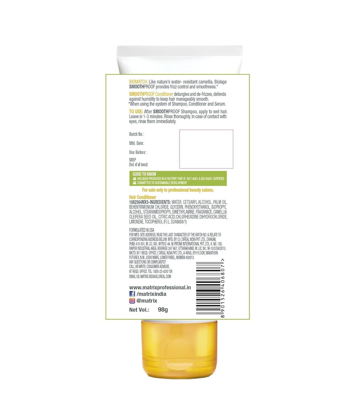 Matrix Biolage Smoothproof Professional Conditioner For Frizzy Hair, 72 Hrs Frizz Control (98gm) - 2