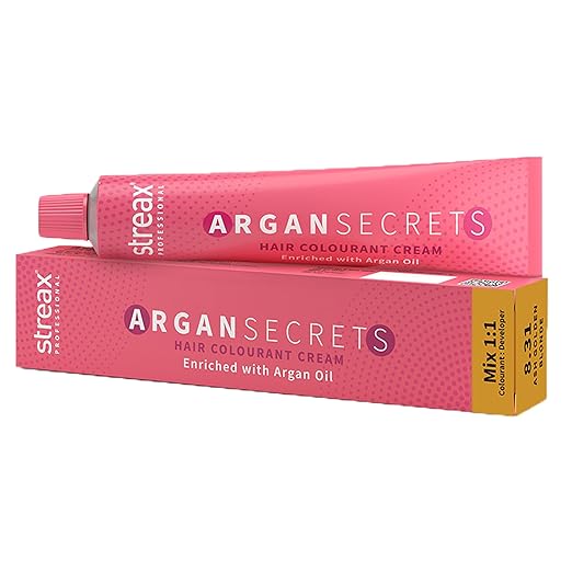 Streax Professional Argan Secrets Permanent Hair Colourant Cream - Ash Golden Blonde 8.31 (Enriched with Argan Oil) For All hair types, 60 gm - 1