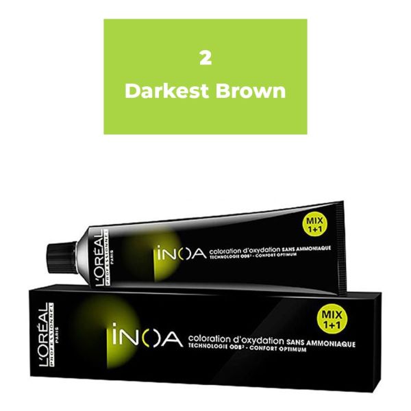 L'oreal Professionnel Paris INOA Ammonia-free Permanent Hair Color - 2 (Darkest Brown) - 1