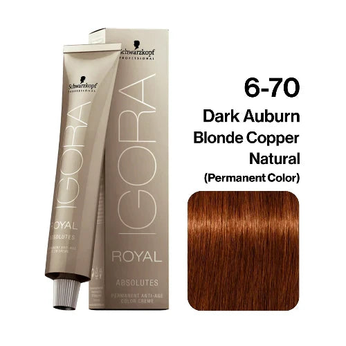 Schwarzkopf Igora Royal Absolutes Hair Color, 6-70 Dark Auburn Blonde Copper Natural 60ml - 1