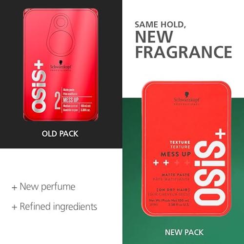 Schwarzkopf Professional OSiS+ Mess Up Hair Styling Matte Paste |Easy to Mould |Easy to apply and Wash | Vegan | Medium Hold | Dry and Non-Greasy | Matte finish| Pomade | 100 ml - 5