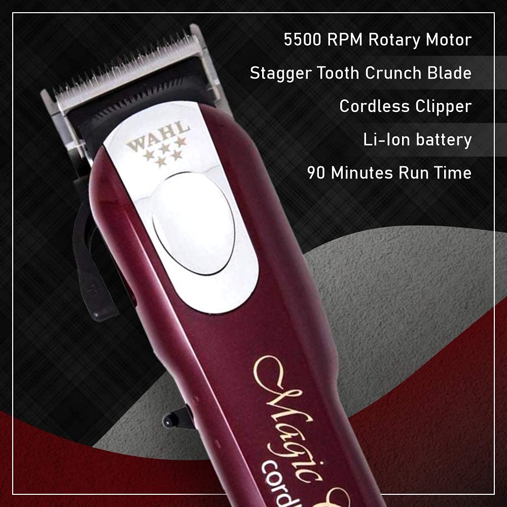 Wahl India 08148-324 Cord/Cordless India Professional Magic Clipper; 0.5-1.2 mm cutting lengths; 90 minute run time; Maroon - 8