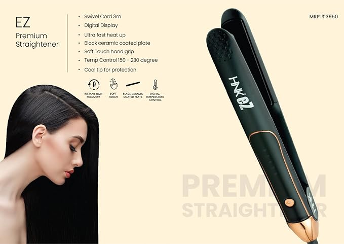 Hnk Hair N Kraft Ez Hair Straightener Black Ceramic Coated Plate - 5