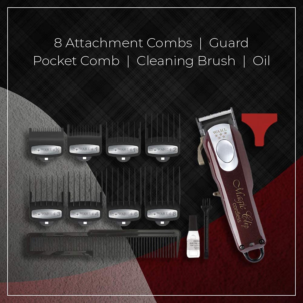Wahl India 08148-324 Cord/Cordless India Professional Magic Clipper; 0.5-1.2 mm cutting lengths; 90 minute run time; Maroon - 7
