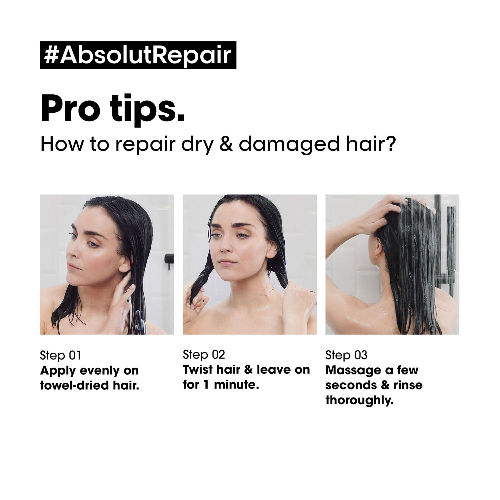 L'Oreal Professionnel Serie Expert Absolut Repair Hair Mask with Protein and Gold Quinoa (250gm) - 6