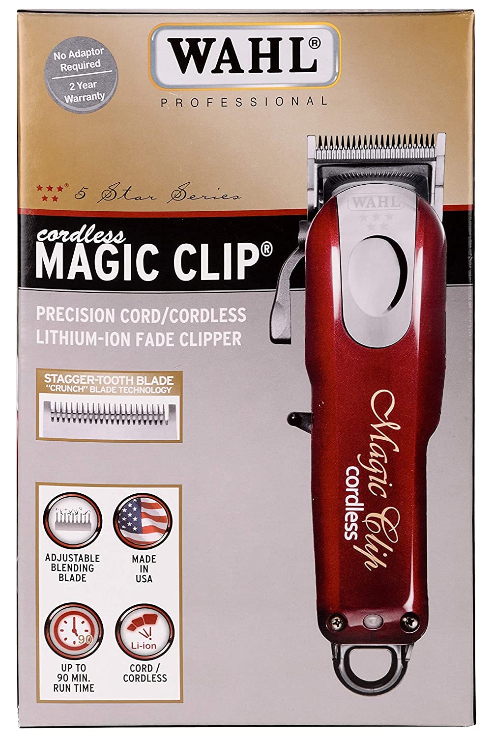 Wahl India 08148-324 Cord/Cordless India Professional Magic Clipper; 0.5-1.2 mm cutting lengths; 90 minute run time; Maroon - 3