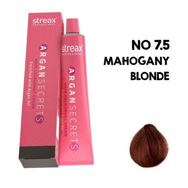 Streax Professional Argan Secret Hair Colourant Cream - Mahogany Blonde 7.5 - 60gm - 1