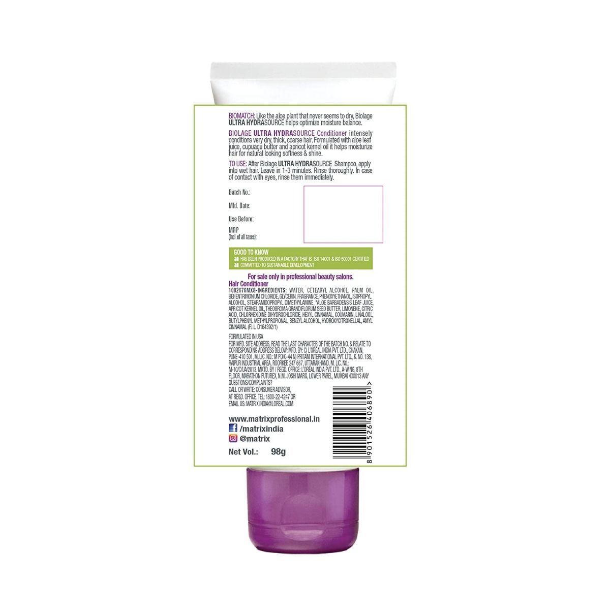Matrix Biolage Hydrasource Plus Professional Conditioner, Moisturizes & Hydrates Dry Hair (98gm) - 2